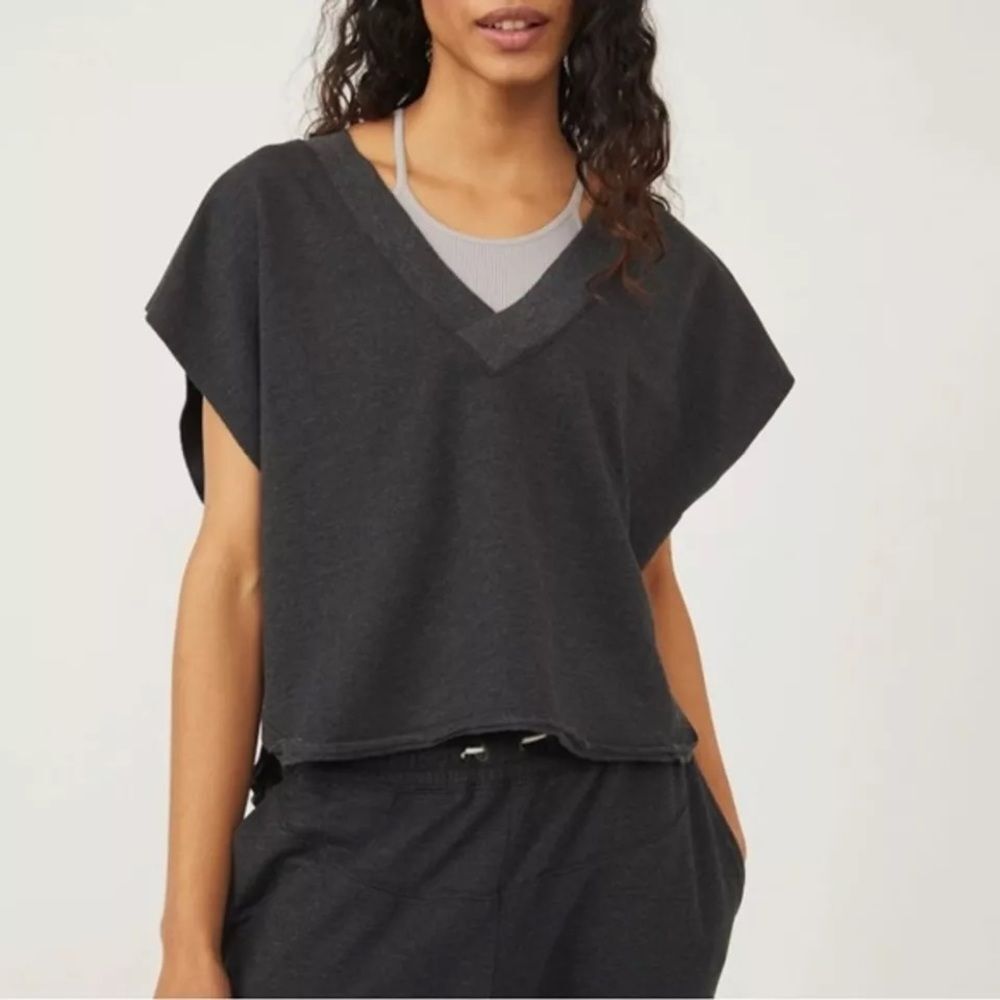 NWT Free People Movement Nothing But Sweats V-Neck Reversible Top Grey Medium